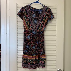 Floral ruffled bottom wrap dress